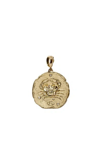 Azlee Of The Stars Cancer Large Coin Charm In 18k Yellow Gold & Diamond