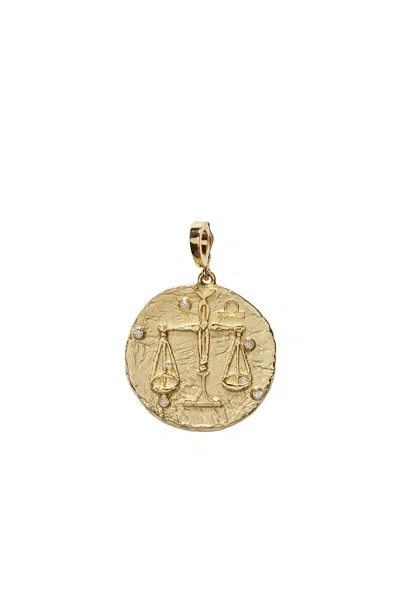 Azlee Of The Stars Libra Large Coin Charm In 18k Yellow Gold & Diamond