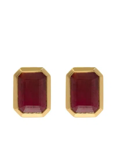Azlee Ruby Stud Earrings In Gold