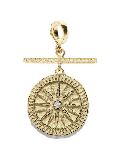 Azlee Small Sunburst Coin Diamond Pendant In Gold