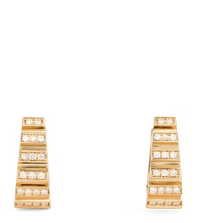Azlee Small Yellow Gold And Diamond Escalier Hoop Earrings