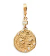 Azlee Small Yellow Gold And Diamond Gemini Coin Charm In Gold