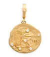 Azlee Small Yellow Gold And Diamond Virgo Coin Charm In Gold