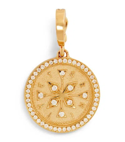 Azlee Yellow Gold And Diamond Compass Coin Charm