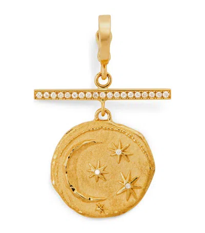 Azlee Yellow Gold And Diamond Cosmic Coin And Bar Charm