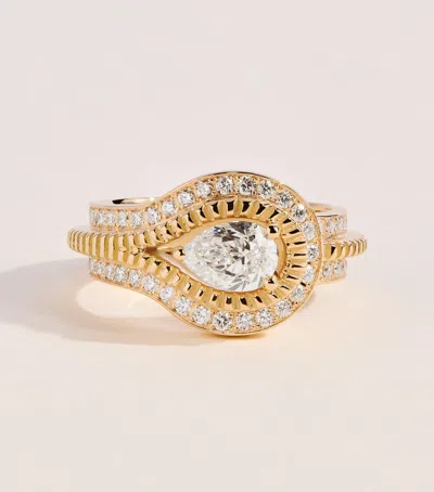 Azlee Yellow Gold And Diamond Dewdrop Ring