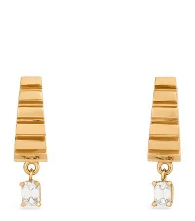 Azlee Yellow Gold And Diamond Escalier Hoop Earrings