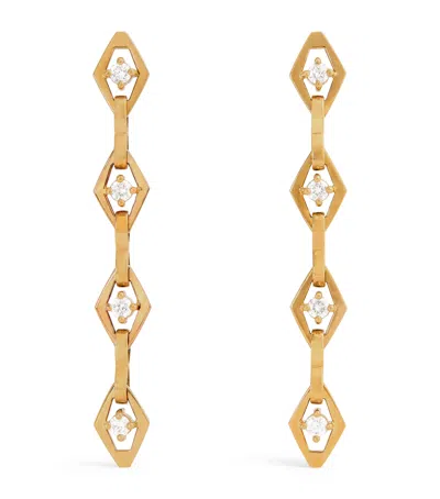Azlee Yellow Gold And Diamond Lozenge Chain Earrings