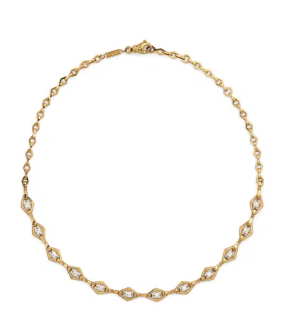 Azlee Yellow Gold And Diamond Lozenge Link Chain Necklace