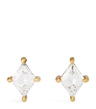 Azlee Yellow Gold And Diamond Lozenge Stud Earrings