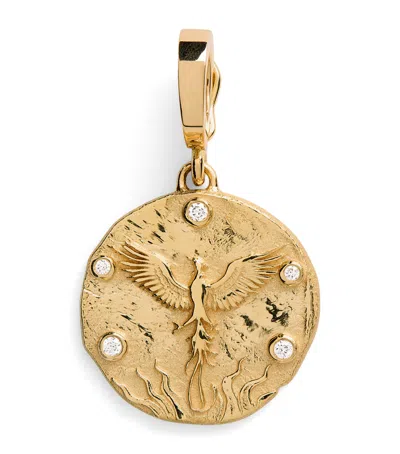 Azlee Yellow Gold And Diamond Phoenix Coin Charm
