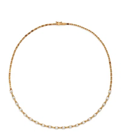 Azlee Yellow Gold And Diamond Pirouette Tennis Necklace