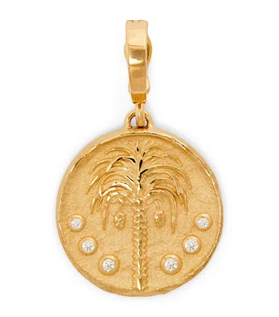 Azlee Yellow Gold And Diamond Prosperity Palm Coin Charm