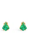 Azlee Yellow Gold And Emerald Kite Stud Earrings