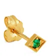 Azlee Yellow Gold And Emerald Lone Burst Stud Earrings In Gold