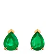 Azlee Yellow Gold And Emerald Stud Earrings In Gold