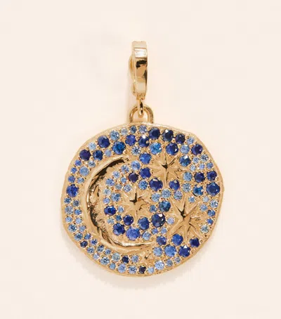 Azlee Yellow Gold And Sapphire Cosmic Dreams Coins Charm In Multi