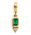 Azlee Yellow Gold, Diamond And Emerald Charm In Green
