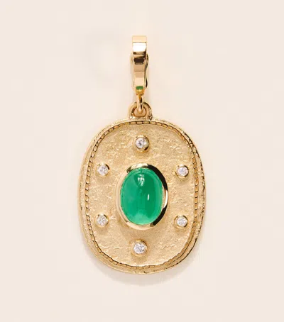 Azlee Yellow Gold, Diamond And Emerald Regina Coin Charm