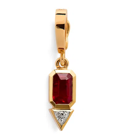 Azlee Yellow Gold, Ruby And Diamond July Charm In Multi