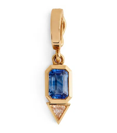 Azlee Yellow Gold, Sapphire And Diamond Trillion Charm