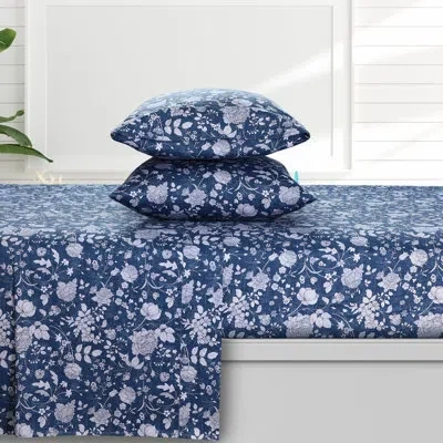 Azores Home 300 Thread Count Cotton Deep Pocket Sheet Set In Deep Blue