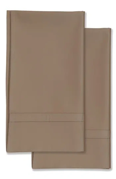 Azores Home 300 Thread Count Cotton Percale Pillowcase Set In Brown