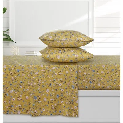 Azores Home 300 Thread Count Floral 100% Cotton Sheet Set In Yellow