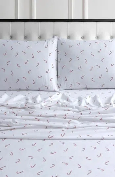 Azores Home Candy Cane Cotton Flannel Sheet Set In Deep Red