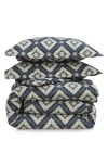 Azores Home Damask Cotton Flannel Comforter & Sham Set In Blue