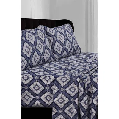 Azores Home Damask Cotton Flannel Sheet Set In Blue