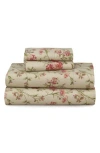 Azores Home Dollhouse Floral Cotton Flannel Sheet Set In Neutral