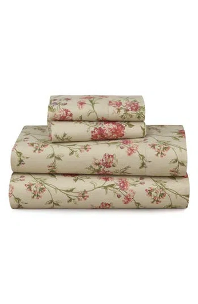Azores Home Dollhouse Floral Cotton Flannel Sheet Set In Neutral