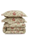 Azores Home Dollhouse Floral Heavyweight Cotton Flannel Duvet Cover & Sham Set In Brown