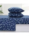 Azores Home Eva Printed Flannel 100% Cotton Extra Deep Pocket Sheet Set In Blue