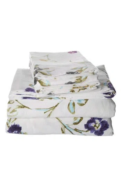Azores Home Floral Garden Cotton Flannel Sheet Set In White