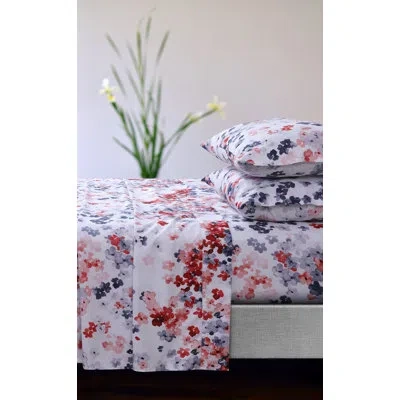 Azores Home Floral Microfiber Sheet Set In Red