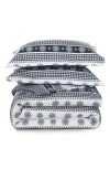 Azores Home Gingham Deer Heavyweight Cotton Flannel Comforter & Pillow Sham Set In Blue