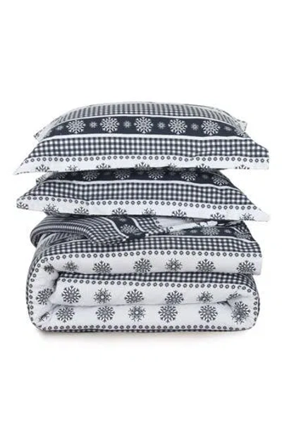 Azores Home Gingham Deer Heavyweight Cotton Flannel Comforter & Pillow Sham Set In Blue