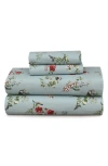 Azores Home Leilani Floral Cotton Flannel Sheet Set In Blue