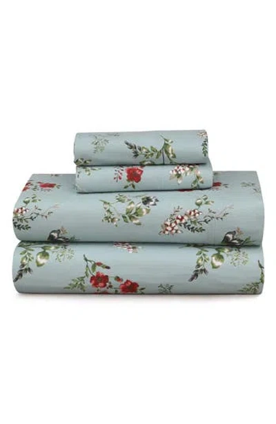 Azores Home Leilani Floral Cotton Flannel Sheet Set In Blue