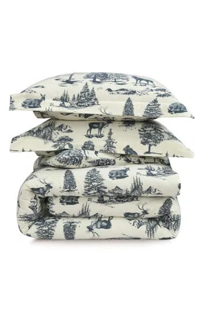 Azores Home Mountain Toile Cotton Flannel Bedding Set In Blue