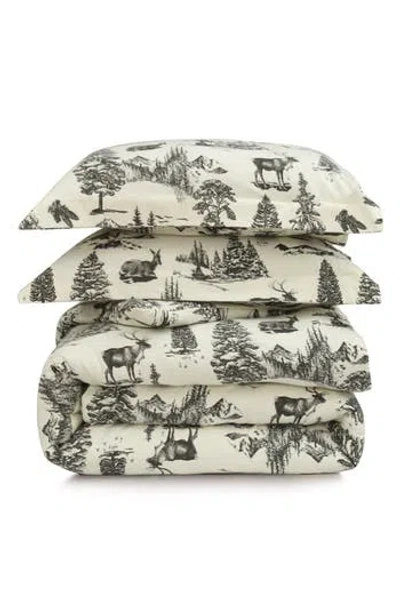 Azores Home Mountain Toile Cotton Flannel Bedding Set In Gray