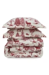 Azores Home Mountain Toile Cotton Flannel Bedding Set In Red