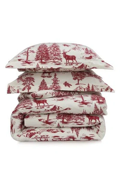 Azores Home Mountain Toile Cotton Flannel Bedding Set In Red