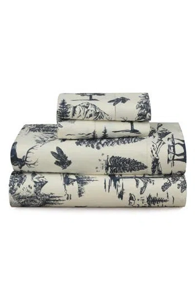 Azores Home Mountain Toile Heavyweight Cotton Sheet Set In Blue