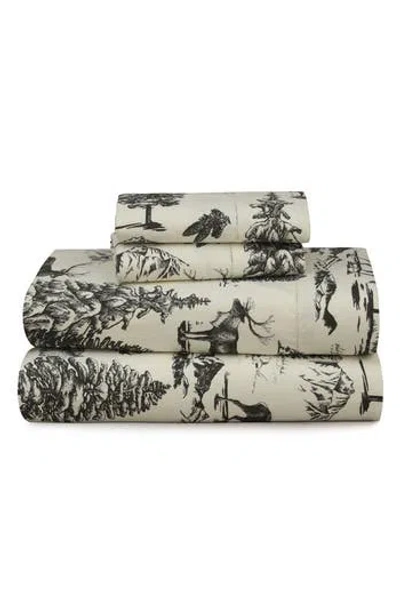 Azores Home Mountain Toile Heavyweight Cotton Sheet Set In Gray