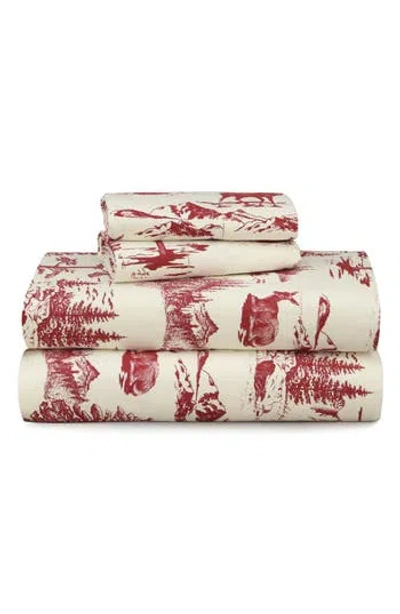 Azores Home Mountain Toile Heavyweight Cotton Sheet Set In Red