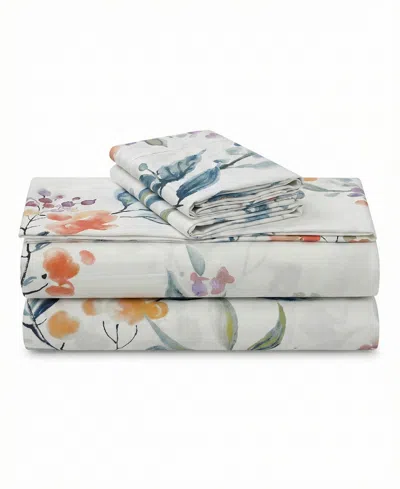 Azores Home Printed 300 Thread Count Cotton Deep Pocket 3-piece Sheet Set, Twin Xl In White