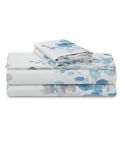 Azores Home Printed 300 Thread Count Cotton Deep Pocket 4-piece Sheet Set, Full In Blue